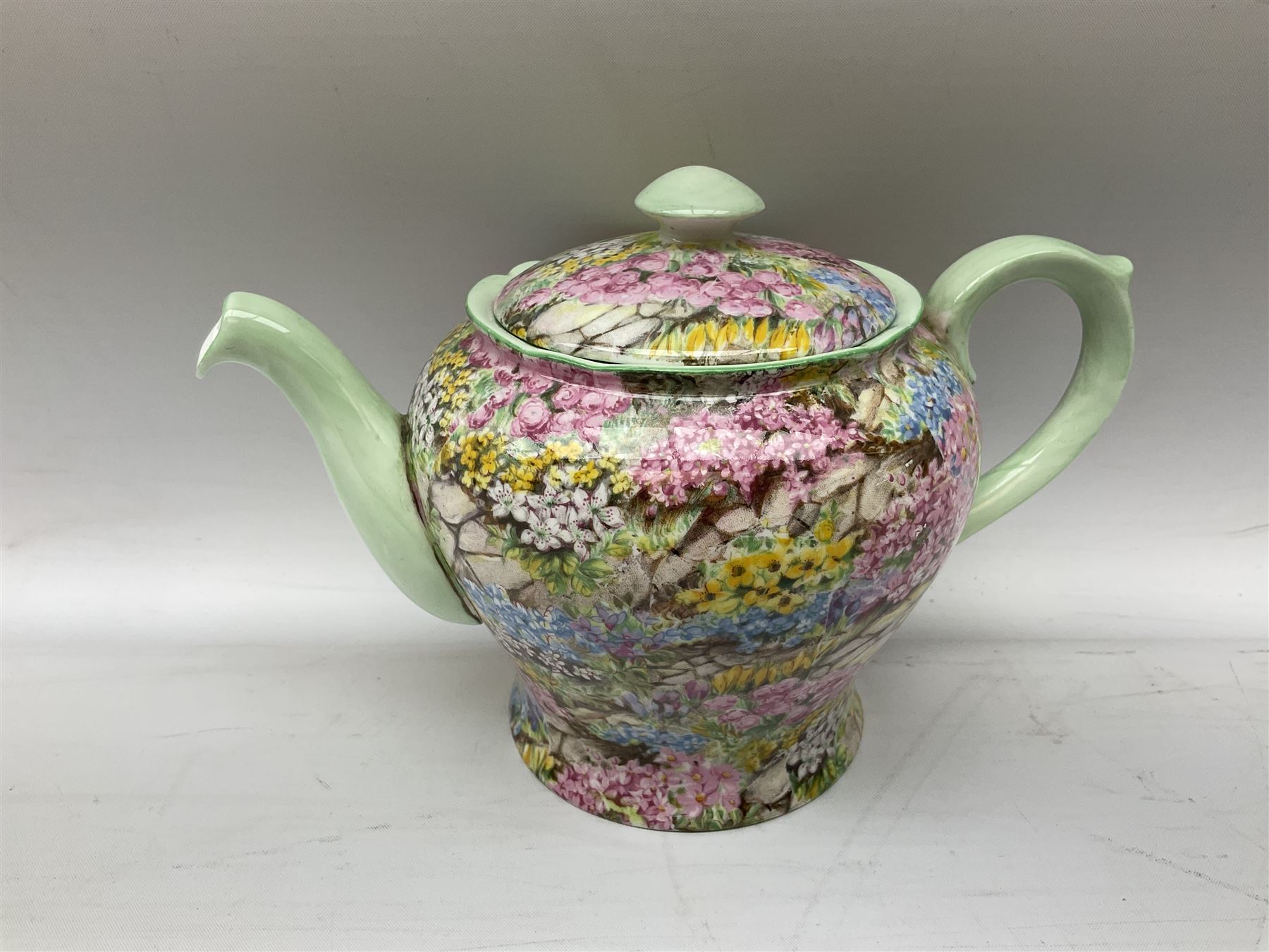 Shelley early morning tea set for two in the 'Rock Garden' pattern No.13454 comprising tea pot and c - Image 8 of 13