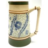 James Macintyre 'Gesso Faience' jug decorated with tubelined flowers and scrolling foliage in tones