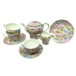 Shelley early morning tea set for two in the 'Rock Garden' pattern No.13454 comprising tea pot and c