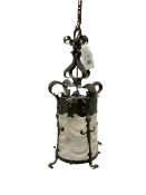 Early 20th century Arts & Crafts patinated brass hall lantern