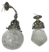 Two 20th century clear cut glass and brass mounted ceiling light fittings