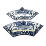 Pair of early 19th century blue and white pearlware supper segments and covers