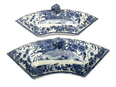 Pair of early 19th century blue and white pearlware supper segments and covers