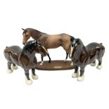 Royal Doulton �Troy� racehorse figure on wooden plinth and two Beswick bay Shire horses