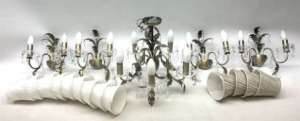Five branched chandelier with leaf and droplets detail H39cm