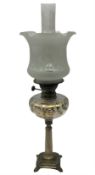 Brass mounted onyx column oil lamp