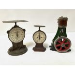 Two Salter scales and a model vertical steam engine