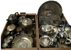 Two boxes of silver plate to include pair of bud vases