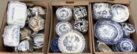 Quantity of blue and white ceramics to include 'Yuan' pattern Wood and Sons dinner wares etc in thre