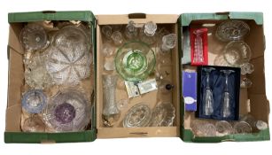 Three boxes of glass to include moulded decanters