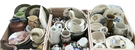 Three boxes of ceramics to include Royal Tuscan 'Savannah' pattern coffee wares