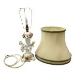 Italian ceramic lamp base with applied florals and cherubs