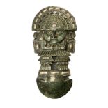 Green hardstone carved inca figure with metal detail