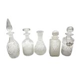 Group of clear glass decanters