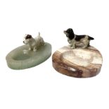 Green onyx ashtray mounted with a cold painted metal dog and another similar