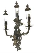 Cast metal wall sconce with three curved foliate branches
