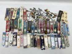 Collection of souvenir spoons to include silver plated examples and boxed examples