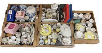 Five boxes of ceramics to include Royal Albert trinket dishes in the 'Memory Lane' pattern