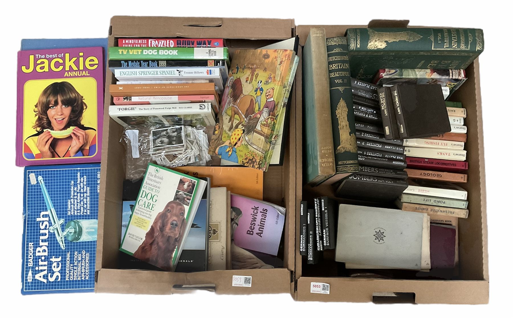 Two boxes of books and cigarette cards etc