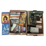 Two boxes of books and cigarette cards etc