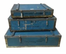 Set of three graduating blue flight cases