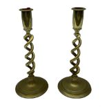 Pair of 19th century brass barley twist candlesticks