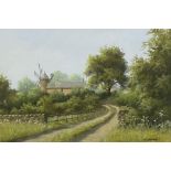Thomas Leighton (British 20th century): Country Lane with Windmill