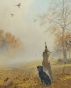 Peter Allis (British 1944-): Pheasant Shooting with Black Labrador