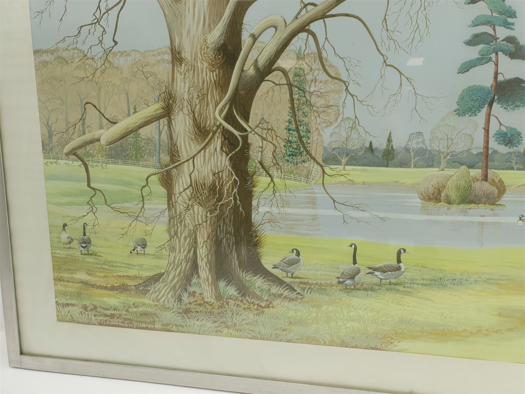 P Swayne (British 20th century): Geese in a River Landscape - Image 5 of 5