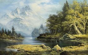 Continental School (Contemporary): Mountain Lake Landscape