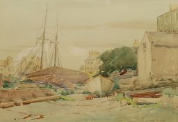 Mary Victoria Jump (British 1897-1989): 'A Quiet Corner' - Boats near Liverpool