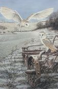 Robert E Fuller (British 1972-): 'Barn Owls at Thixendale'