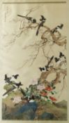 After Chen Zhifo (Chinese 1896-1962): Magpies on Cherry Blossom Tree with Peonies