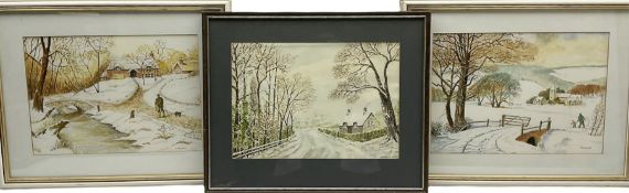 F Bownas (British 20th century): Snowy Winter Landscapes