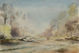Rupert Harry Horsley (British 1905-1988): River Landscape with Fallen Tree