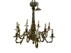 Mid to late 20th century gilt metal chandelier