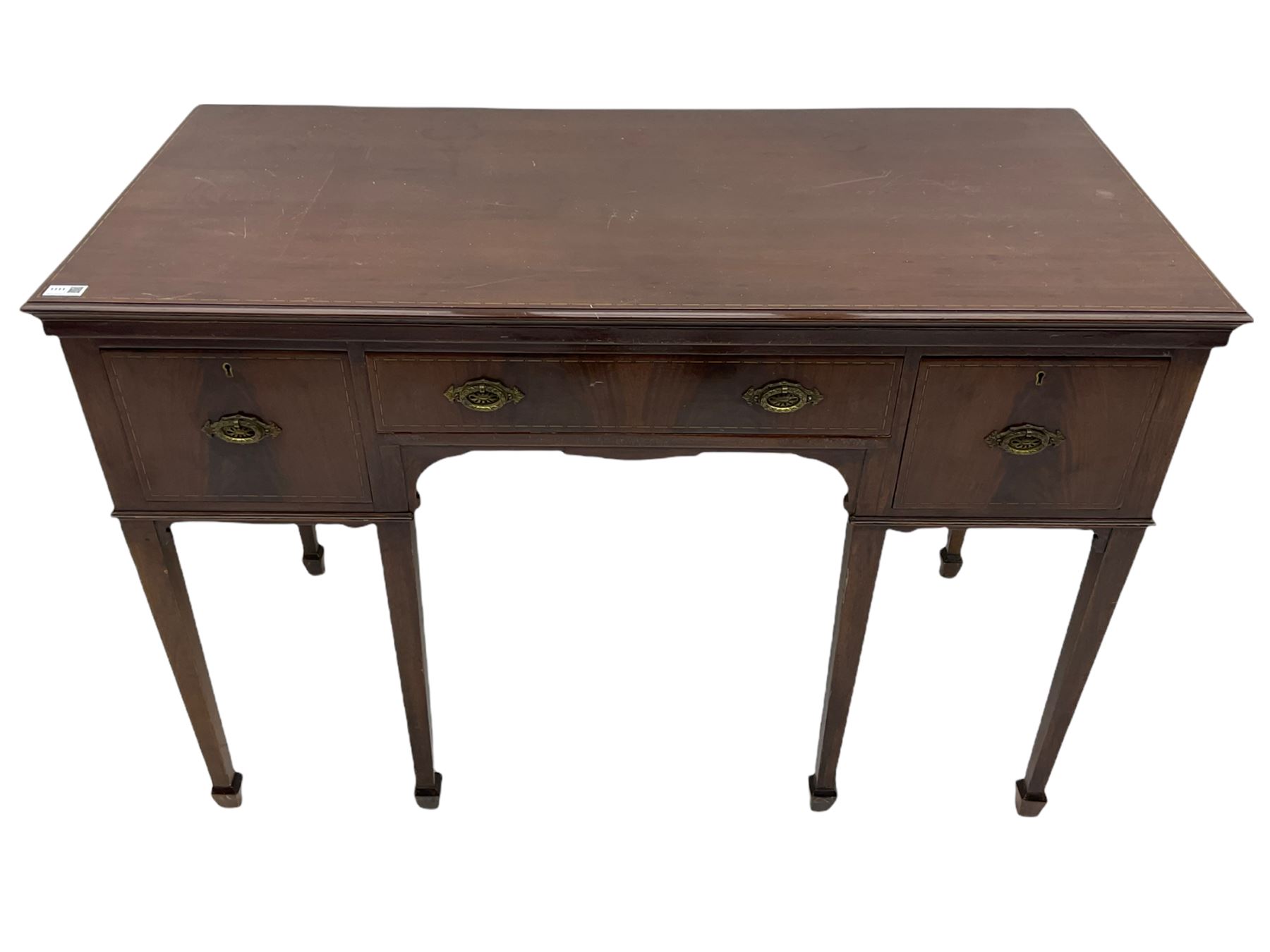 Edwardian inlaid mahogany kneehole side table - Image 5 of 7
