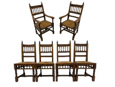 Set six late 19th/early 20th century oak dining chairs