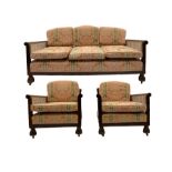 Early 20th century walnut framed three piece bergère lounge suite - two seat settee (W162cm)