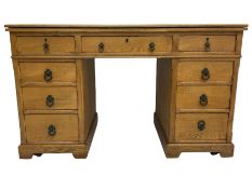 Late Victorian ash twin pedestal dressing table/desk