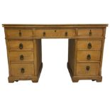 Late Victorian ash twin pedestal dressing table/desk