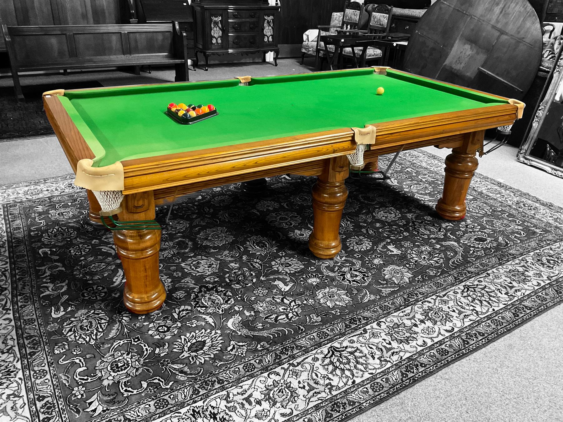 Late 20th century oak slate bed billiard table