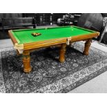 Late 20th century oak slate bed billiard table