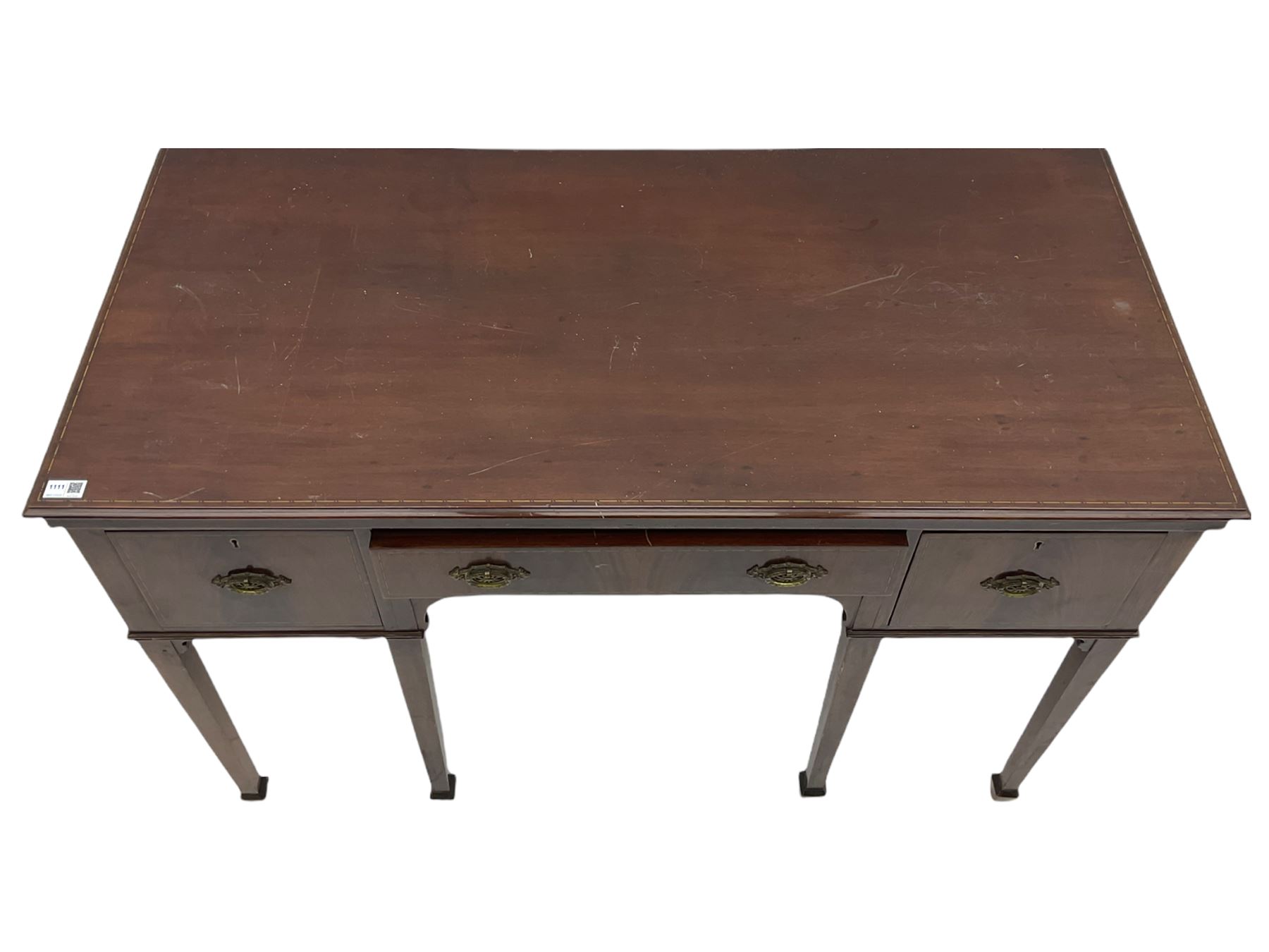 Edwardian inlaid mahogany kneehole side table - Image 7 of 7