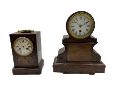 A 19th century 8-day French timepiece clock in a walnut veneered drumhead case