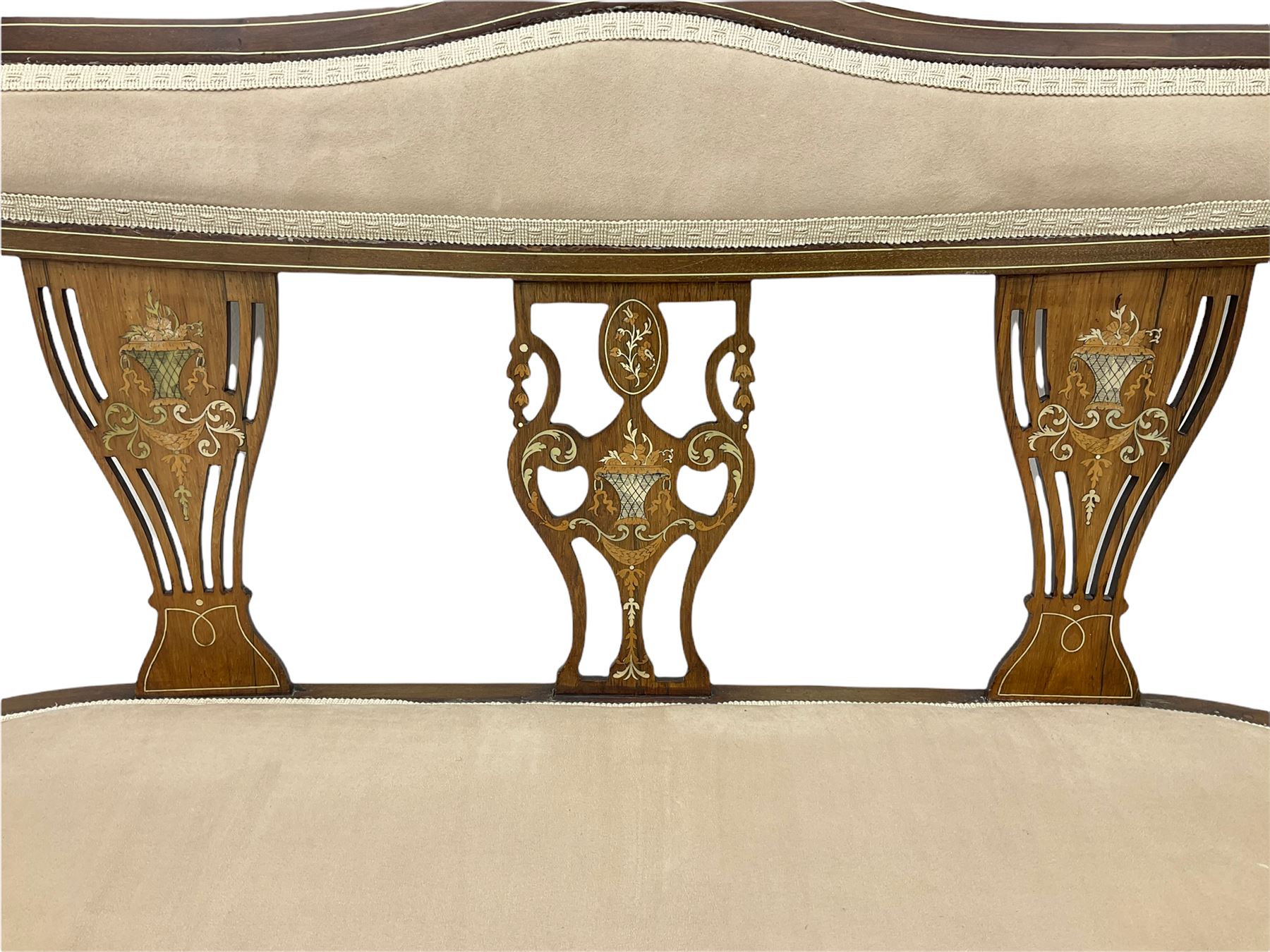 Edwardian inlaid rosewood salon settee - Image 3 of 7