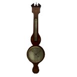 An early 19th century William IV mercury wheel barometer with a rosette inlaid broken pediment and c