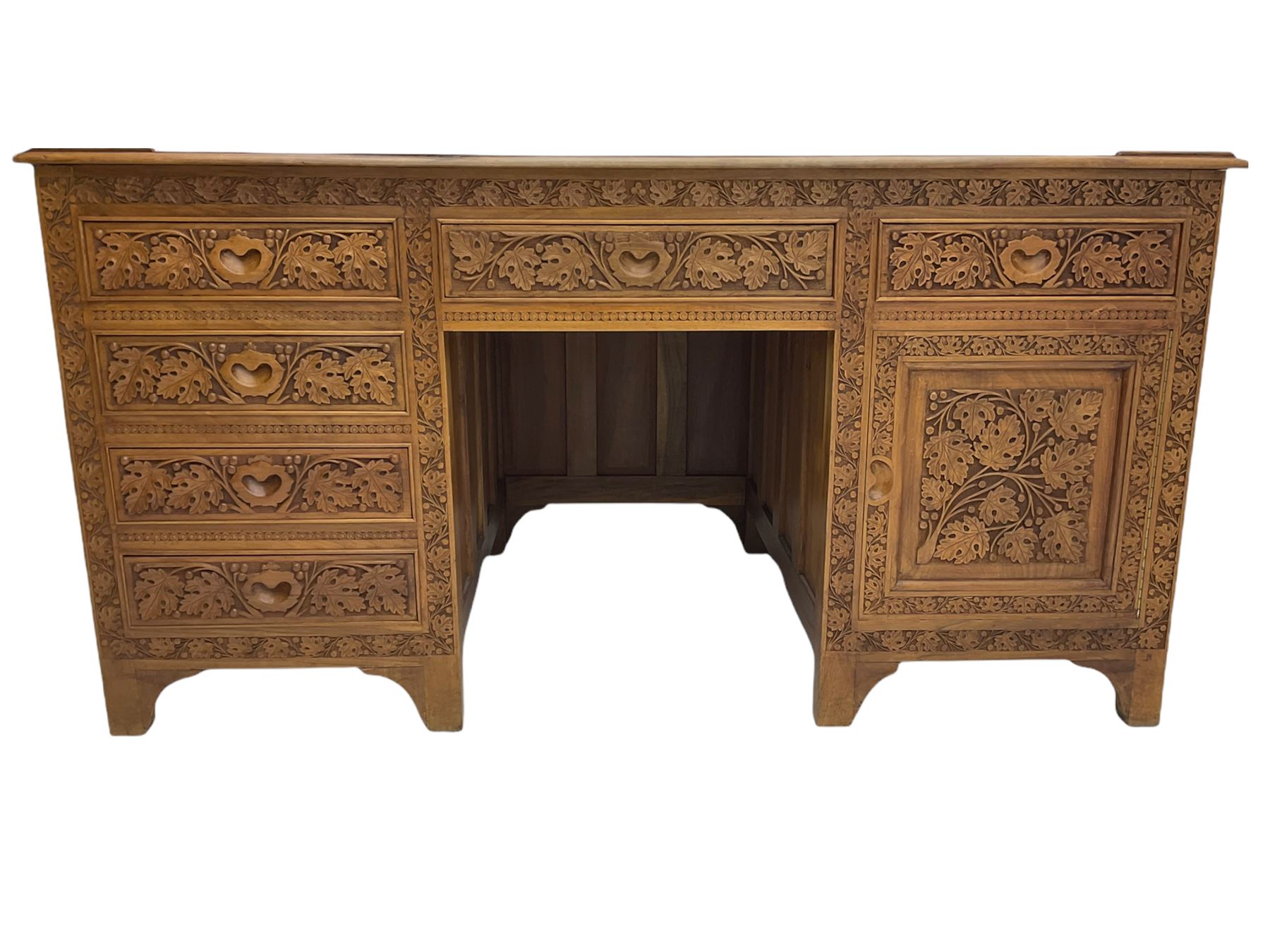 Large Indian hardwood twin pedestal desk