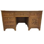 Large Indian hardwood twin pedestal desk