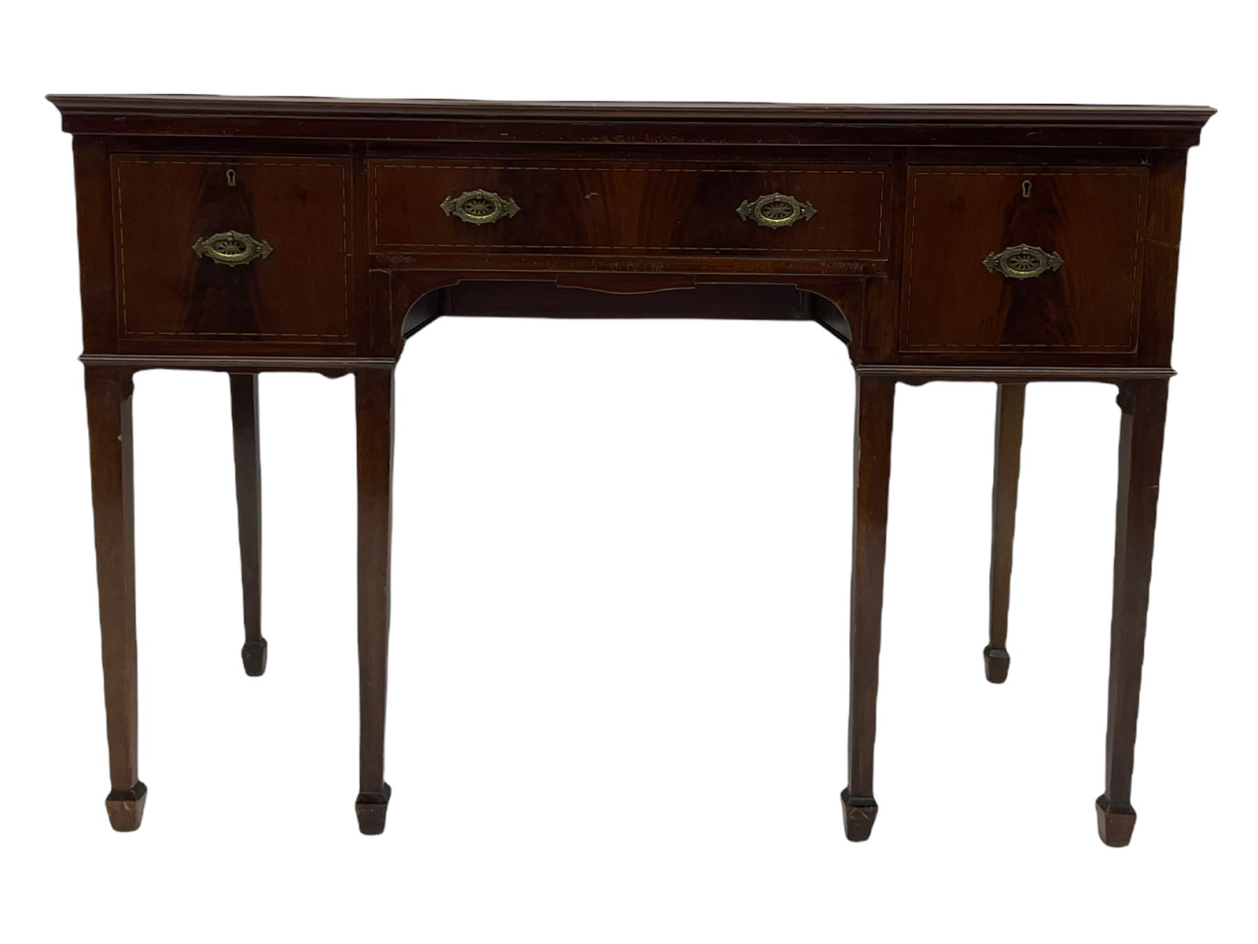 Edwardian inlaid mahogany kneehole side table